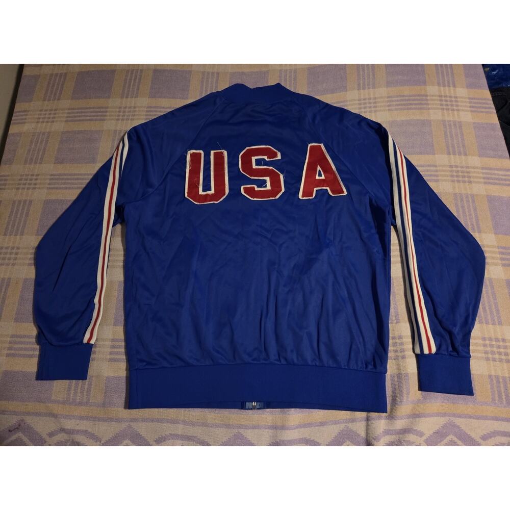 VTG 80s Adidas USA AAU ATP Ventex Keyrolan Trefoil Track Jacket Sewn Red Blue